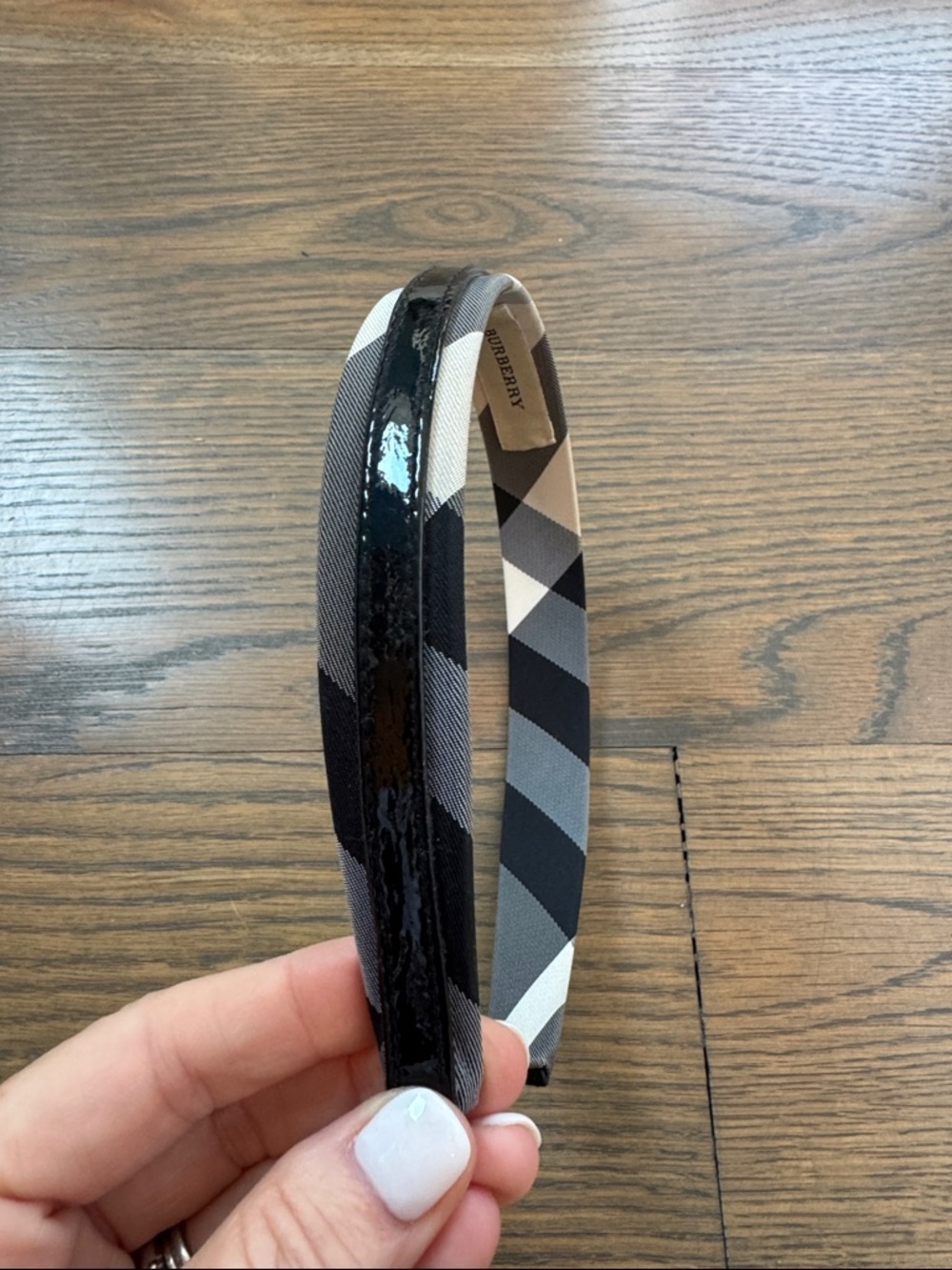 Burberry Black, Gray & Cream Plaid Patent Trim Headband